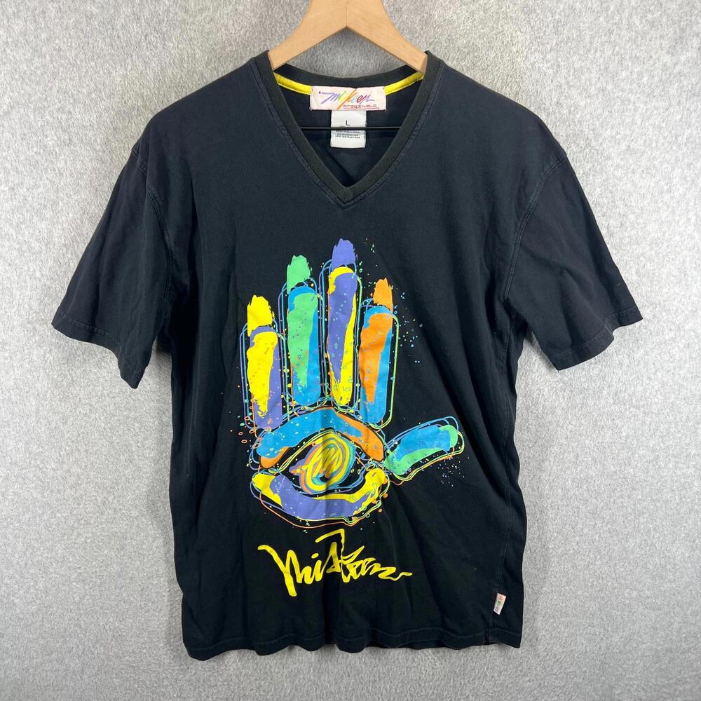 Miskeen Originals T Shirt Mens L Wearable Art Graffiti‎ AOP Streetwear Black Y2K